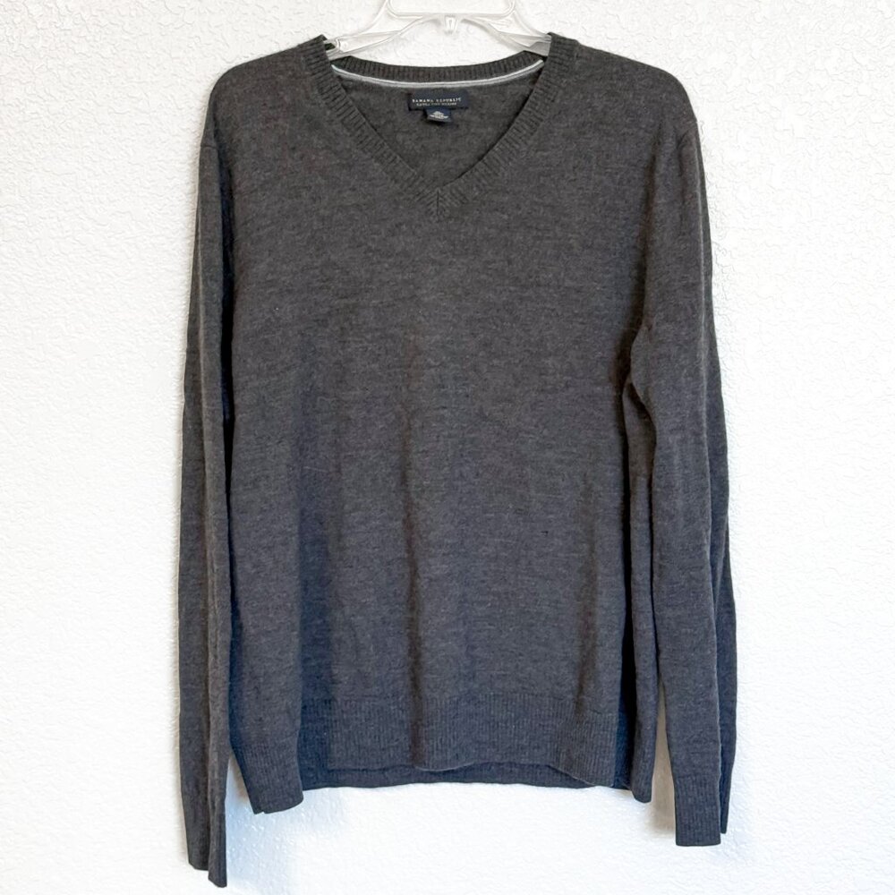 Banana Republic Sweater Men's XL 100% Extra Fine Merino Wool V-Neck Gray Preppy